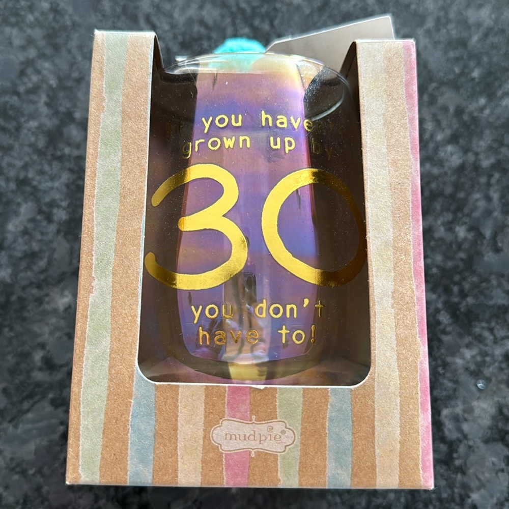 Brand new! “If you haven’t grown up by 30 you don’t have to” wine glass!